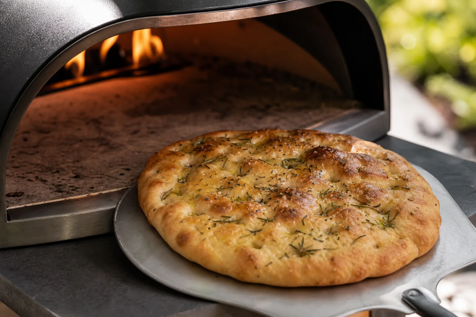 Focaccia im Pizzaofen: Luftiges Kraeuterfladenbrot